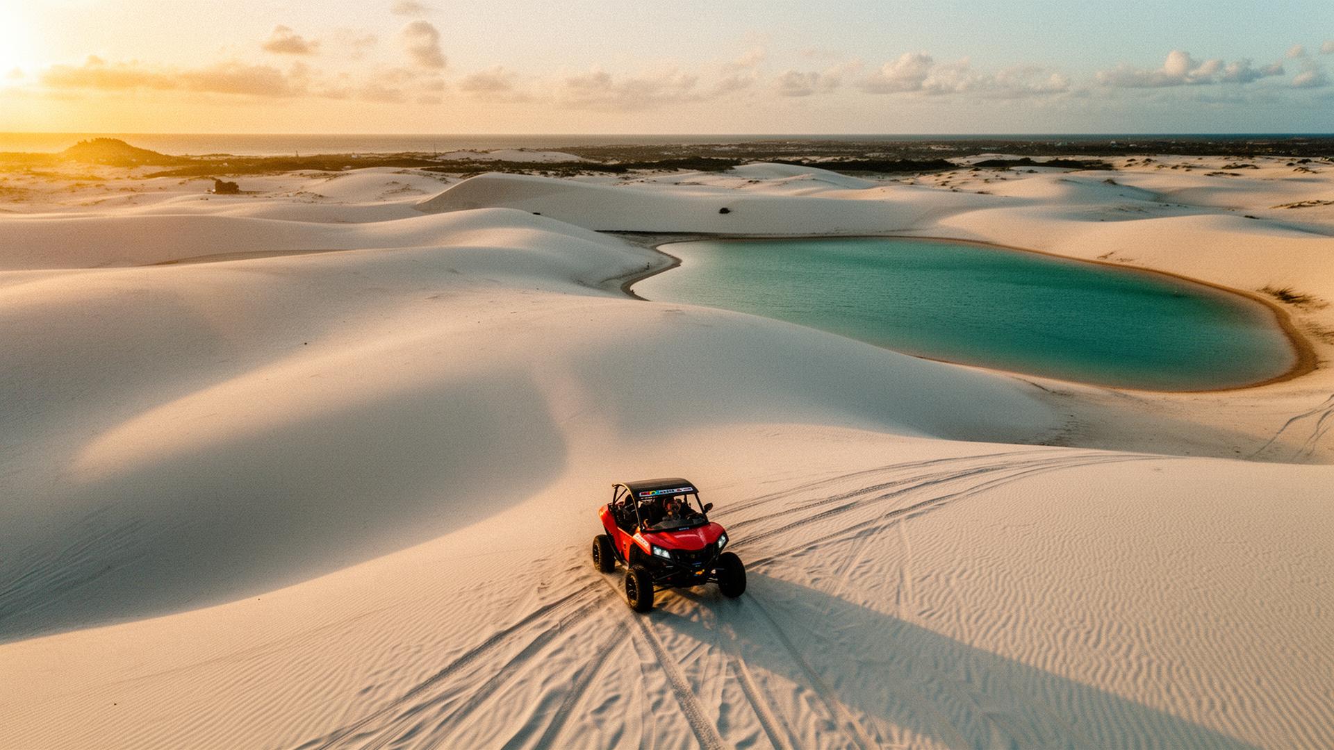 Buggy nas dunas de Natal ao pôr do sol